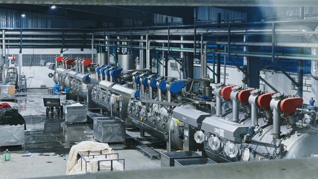 Row of dyeing machines on the production floor